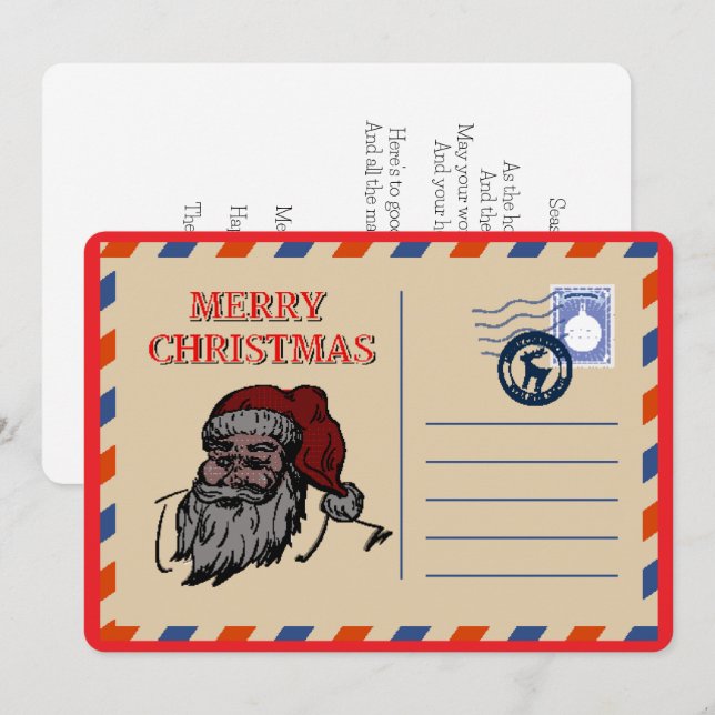 Anpassad Vintage Retro Tomte Röd Julhälsning Julkort (Fram/baksida)