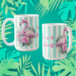 Anpassad Vintage Retro Tropical Rosa Flamingo Kaffemugg