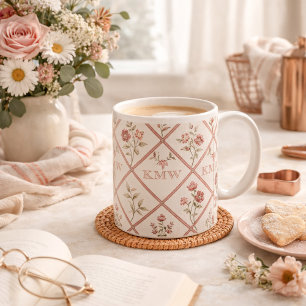 Anpassad Vintage Roséblommig Gittermönster Kaffemugg