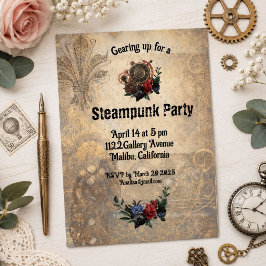 Anpassad Vintage Steampunk Växlar & Rosor Inbjudningar