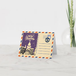 Anpassad vintage vattenfärg snöig julbygd helgkort