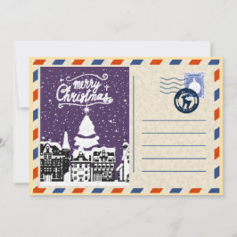 Anpassad vintage vattenfärg snöig julbygd julkort