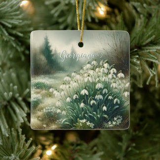 Anpassad Vintage Vattenfärgad Blommigt Snödroppar  Julgransprydnad Keramik