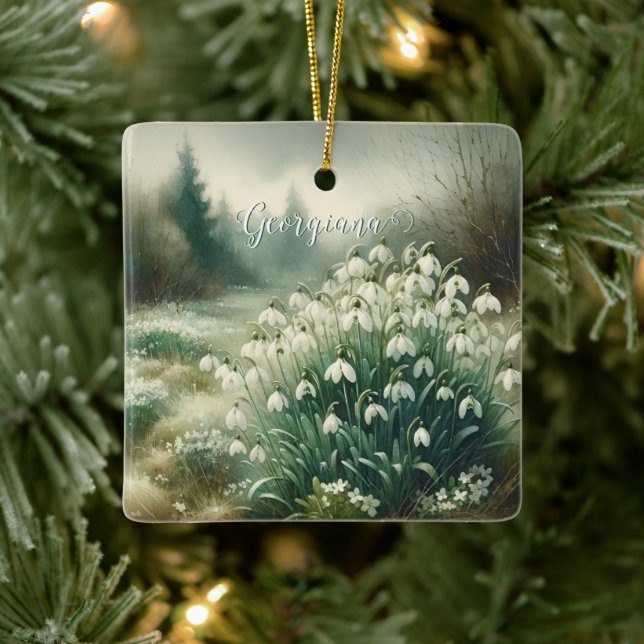 Anpassad Vintage Vattenfärgad Blommigt Snödroppar  Julgransprydnad Keramik (Träd)