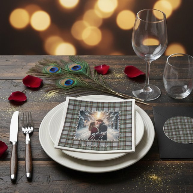Anpassad vinterförlovningsfotokort med Tartan  Pappersservett (Skapare uppladdad)