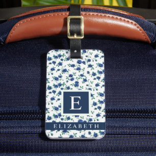 Anpassad vit Blommigt Blue Violet Lila blommor Bagagebricka