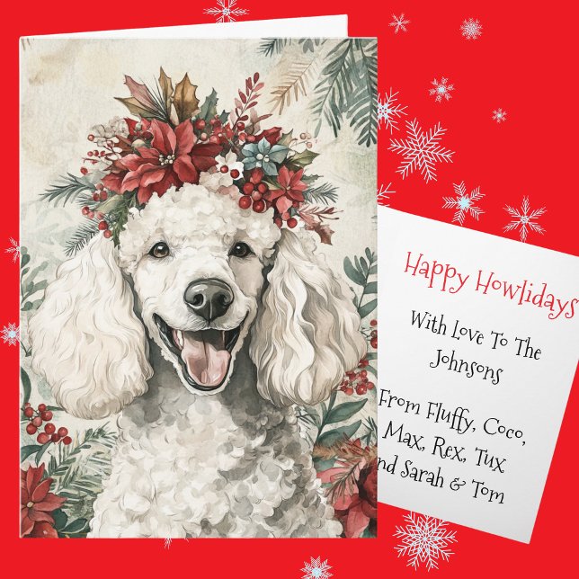 Anpassad vit Poodle julblomsterkrans Helgkort (Skapare uppladdad)