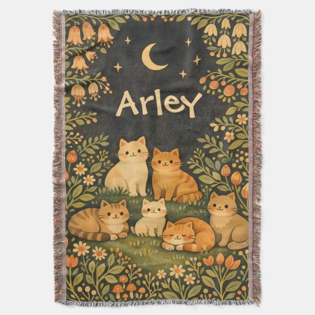 Anpassad Whimsical Kattträdgård Filt (Framsidan Vertikal)