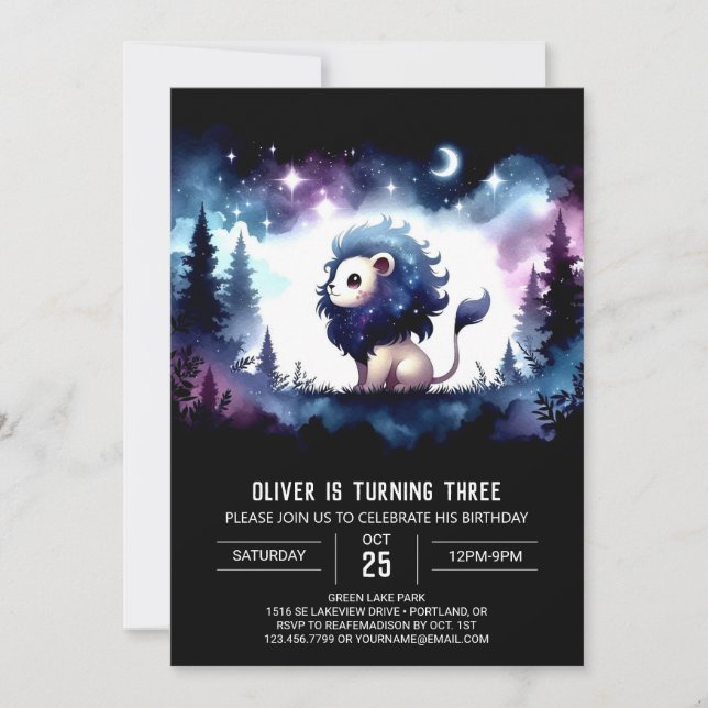 Anpassad Whimsical Lejon Födelsedag Inbjudningar (Framsida)