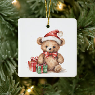 Anpassad Whimsical Nalle vid första jul Julgransprydnad Keramik
