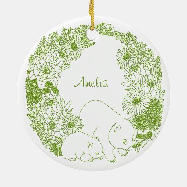 Anpassad Wombat Jul Grön Julgransprydnad Keramik (Baksidan)