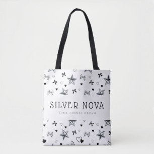Anpassad Y2K Mörk Coquette Silver Stjärna Svart Ba Tygkasse