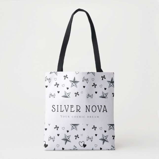 Anpassad Y2K Mörk Coquette Silver Stjärna Svart Ba Tygkasse (Framsida)