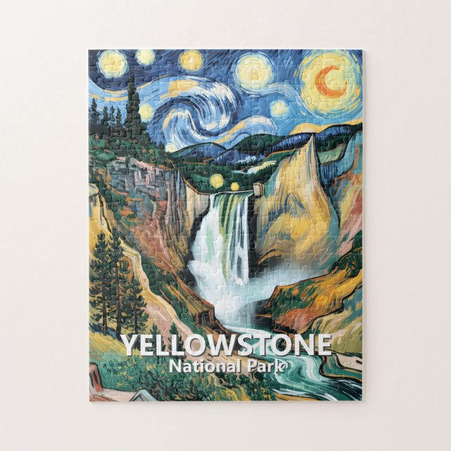 Anpassad Yellowstone Lower Falls Van Gogh Färgrik Pussel (Vertikal)