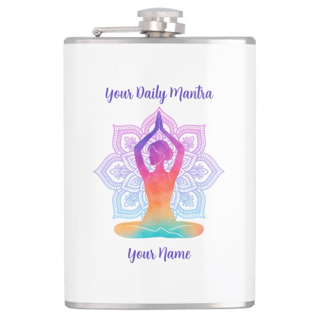 Anpassad yogaflask med namn och mantra fickplunta (Framsidan)