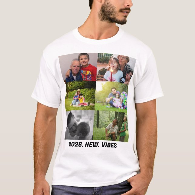 Anpassade 2026 vibbar 6 fotokollage  t shirt (Framsida)