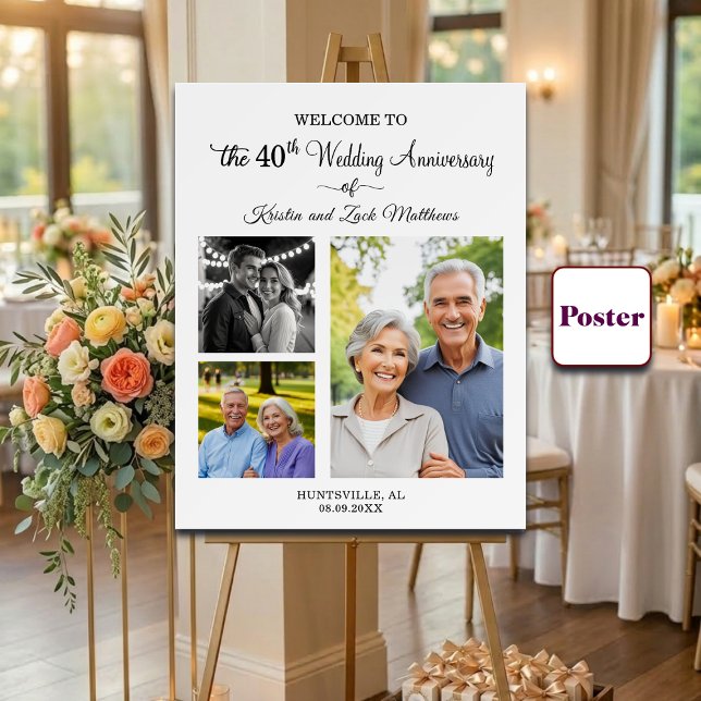 Anpassade 3 bilder 40-års bröllopsjubileum Välkomm Poster (Skapare uppladdad)