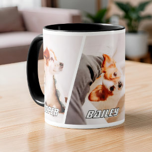 Anpassade 3 Foto Hundnamn Collage Modern Mugg