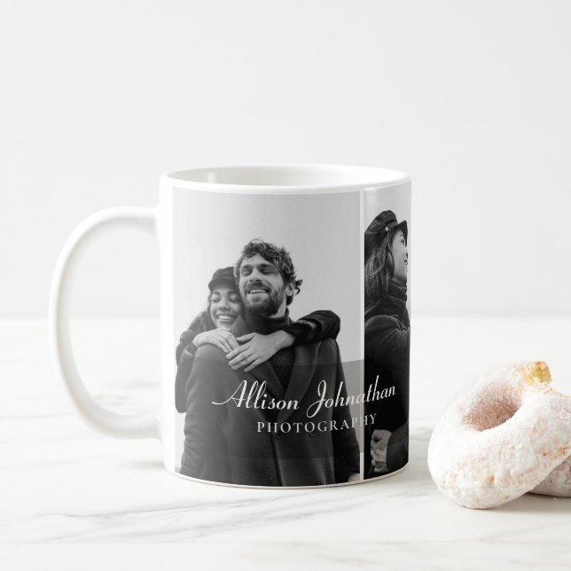 anpassade 3 foton modern script fotografering kaffemugg (Med munk)