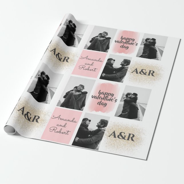 Anpassade 3 par-foton Glad Alla Hjärtans Dag Presentpapper (Utrullad)
