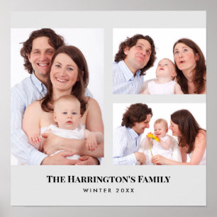 Anpassade 3 sektioner familjefoto collage grå ram poster