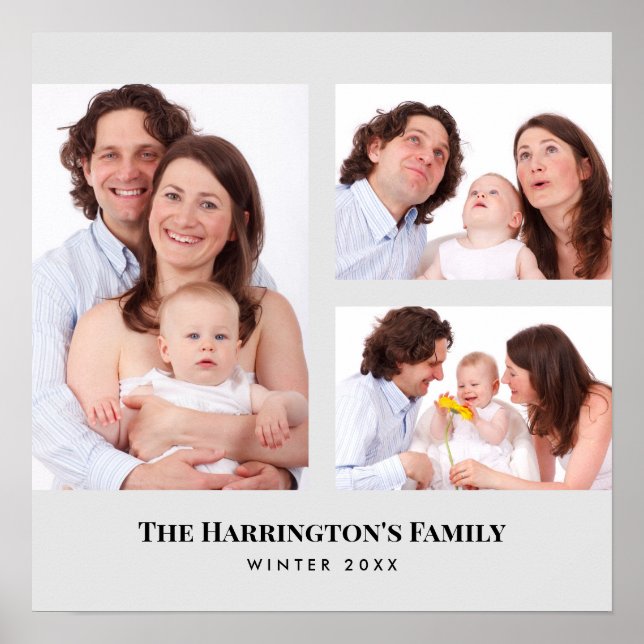 Anpassade 3 sektioner familjefoto collage grå ram poster (Framsidan)