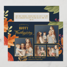 Anpassade 4 Family Photos Thanksgiving Blue Kort