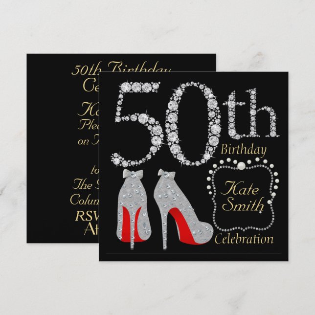 Anpassade 50:e Födelsedagsfest inbjudan (Fram/baksida)