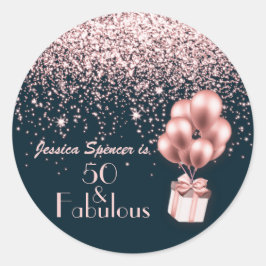Anpassade 50 & Fabulous Ro Guld 50:e födelsedagen Runt Klistermärke