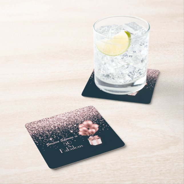 Anpassade 50 & Fabulous Ro Guld 50:e födelsedagen Underlägg Papper Kvadrat (Insitu)