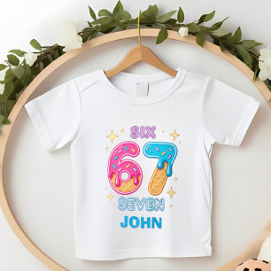 Anpassade 6 7 barn födelsedag söta munkar glass Ne T Shirt