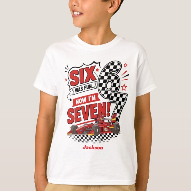 Anpassade 7-årsdag Pit Crew T-shirts för Bilar Trö (Framsida)