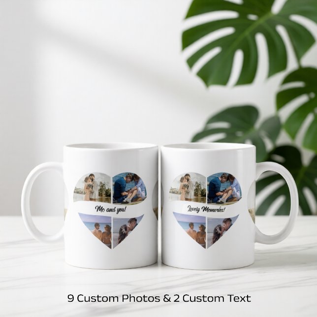 Anpassade 9 bilder i hjärta - årsdagspresent - mug kaffemugg (custom photo, custom gift for anniversary, budget gift for anniversary, best anniversary gift, gift)