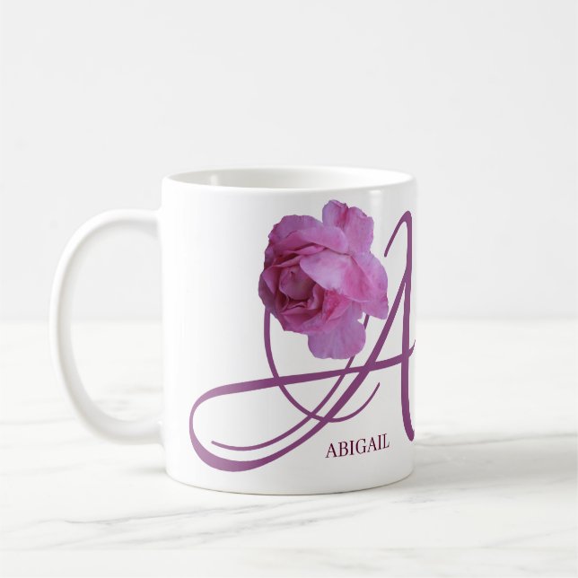 Anpassade Abigail namn rosa ros blommor boho Kaffemugg (Vänster)