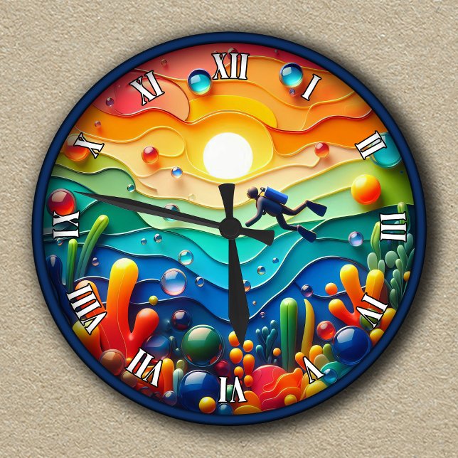 Anpassade Abstrakt Äventyr under vatten Rund Klocka (Skapare uppladdad)