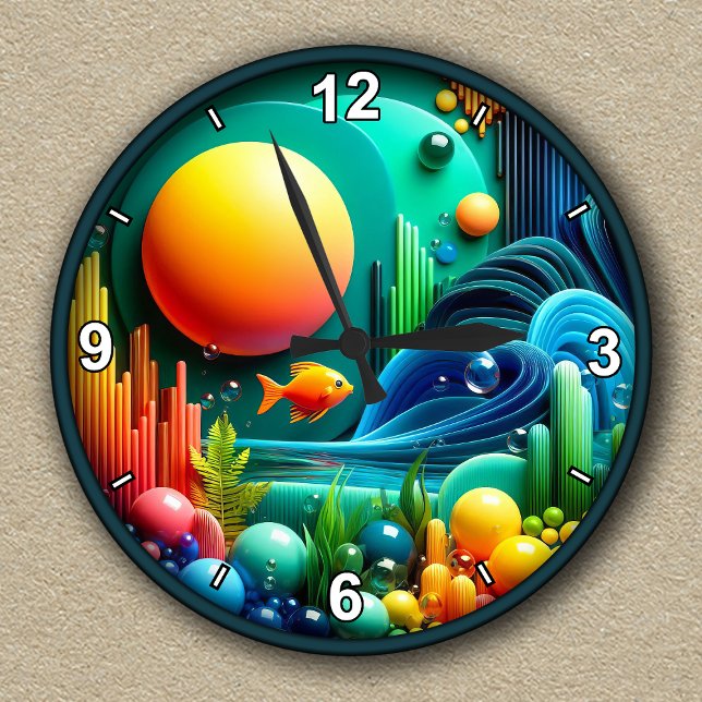 Anpassade Abstrakt Vibrant Oceanen Rund Klocka (Skapare uppladdad)