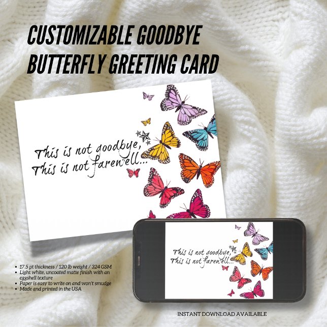 Anpassade Adjö-kort för fjäril-hälsning Kort ( The Butterfly Studio
Customizable Goodbye Butterfly Greeting Card)