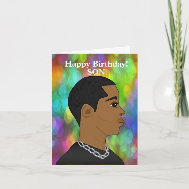 Anpassade African American Son Birthday Kort (Framsida)