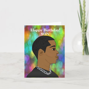 Anpassade African American Son Birthday Kort