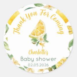 Anpassade akvarell Citronblom Baby Shower Etikette Runt Klistermärke