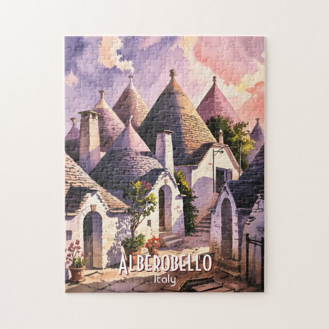 Anpassade Alberobello Trulli Hus Italien Akvarell Pussel (Vertikal)