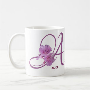 Anpassade Alice namn rosa ros blommigt, söt flicka Kaffemugg
