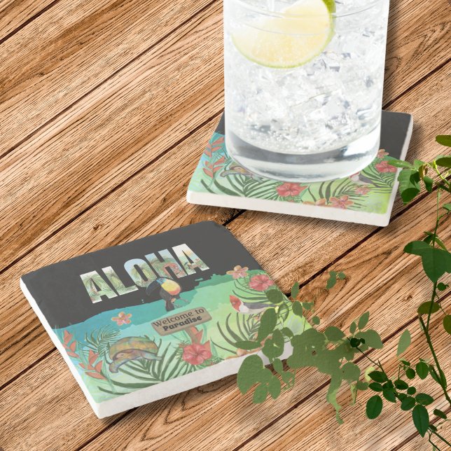 Anpassade Aloha Tropical Paradise Stenunderlägg (Customizable Aloha Tropical Paradise Stone Coaster )