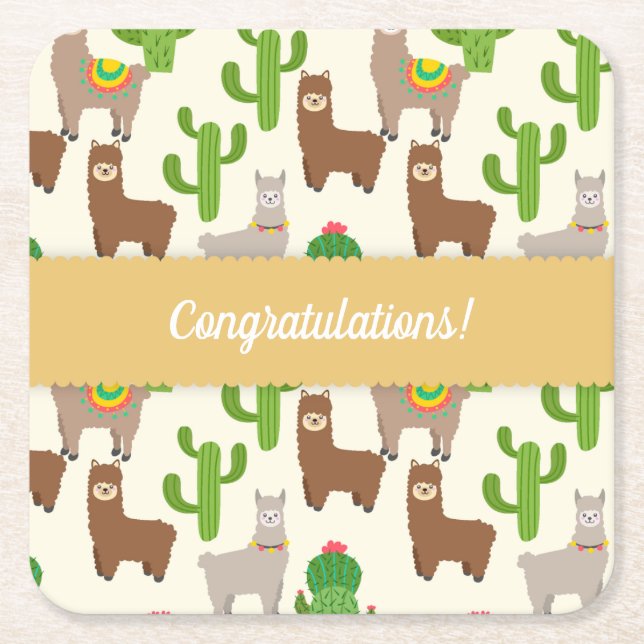 Anpassade Alpaca/Llama-händelse Underlägg Papper Kvadrat (Framsidan)
