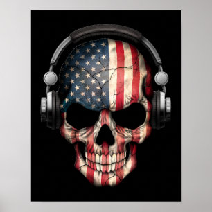 Anpassade American Dj Skull med hörlurar Poster