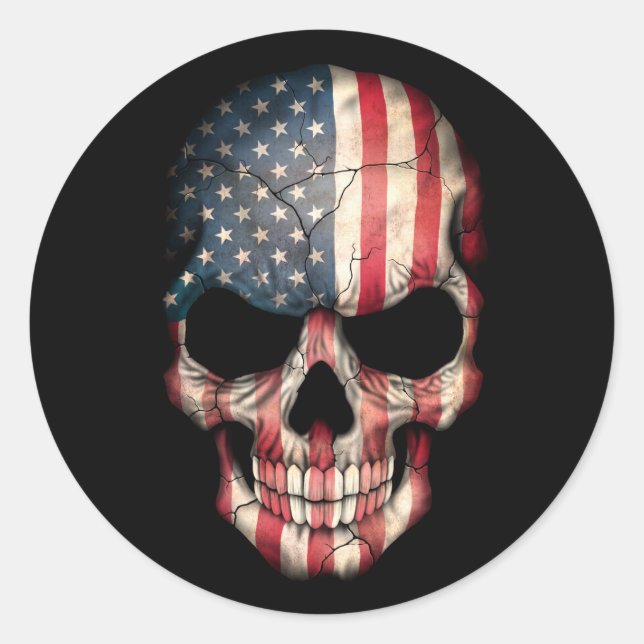Anpassade American Flagga Skull Runt Klistermärke (Framsida)