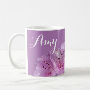 Anpassade Amy namn blommigt söt lila rosa Kaffemugg