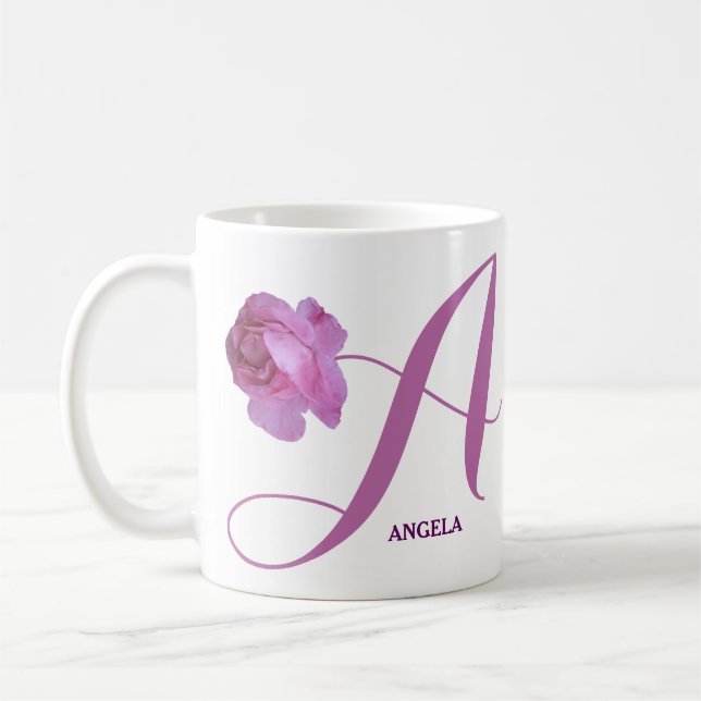 Anpassade Angela namn söt rosa ros blommigt Kaffemugg (Vänster)