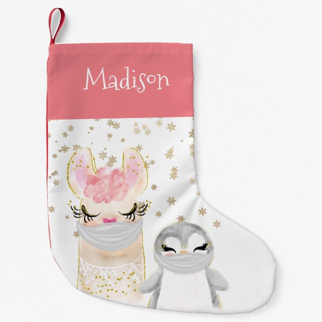 Anpassade ansiktsmasker för Llamapingvin Liten Julstrumpa (Framsidan)