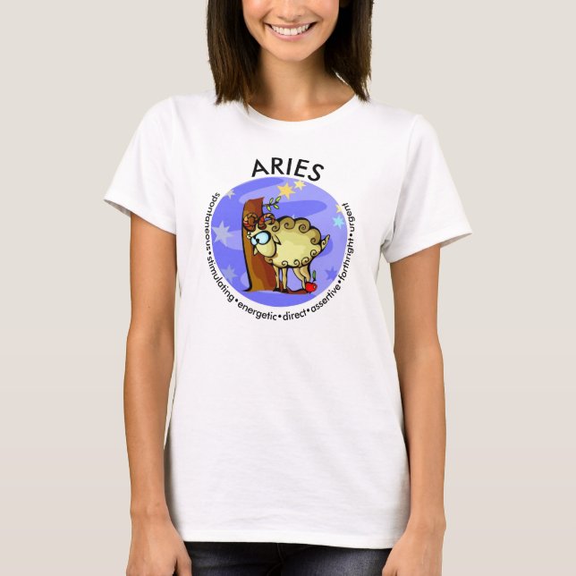 Anpassade Aries-egenskaper Cute Tecknad Zodiac T Shirt (Framsida)